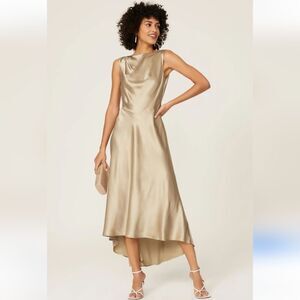 Saloni Jen High Low Gold Silk Dress Size 2